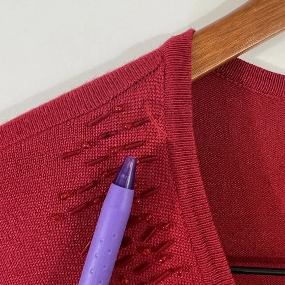 Covington Red Beaded Cardigan Sweater Womens 16/18W Long Sleeve Hook and Eye - Picture 8 of 10